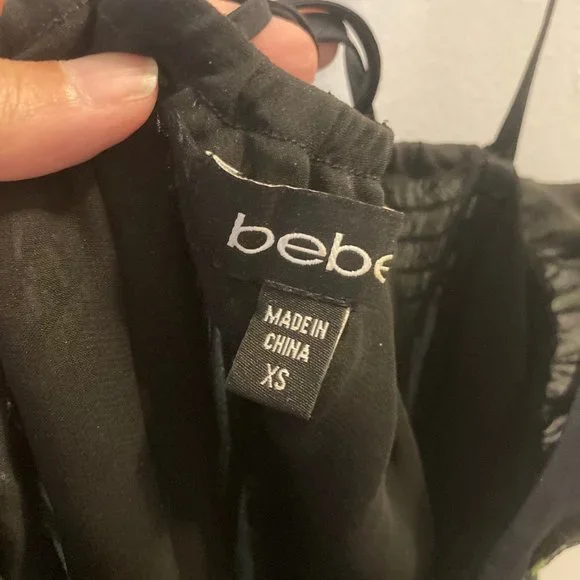 XS Bebe Green & Black Sheer, Lined Maxi Dress - Picture 6 of 15